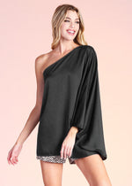 Load image into Gallery viewer, Our gorgeous Shiny Hammered Satin One Sleeve Top is a must-have for your closet. This elevated top features our new shiny fabric that is lush, soft and luxurious. The one shoulder neckline falls to the waist and can be styled loose or tucked into your bottoms.
