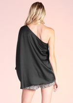 Load image into Gallery viewer, Our gorgeous Shiny Hammered Satin One Sleeve Top is a must-have for your closet. This elevated top features our new shiny fabric that is lush, soft and luxurious. The one shoulder neckline falls to the waist and can be styled loose or tucked into your bottoms.
