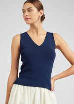 Load image into Gallery viewer, Navy sleeveless v-neck sweater top.
