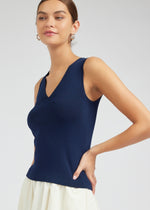 Load image into Gallery viewer, Navy sleeveless v-neck sweater top.
