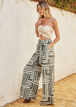 Load image into Gallery viewer, Printed viscose blend wide leg pants. Elastic waist with belt loop. Optional sash belt.
