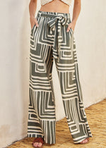 Load image into Gallery viewer, Printed viscose blend wide leg pants. Elastic waist with belt loop. Optional sash belt.
