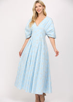 Load image into Gallery viewer, Baby blue eyelet lace v-neck midid dress.
