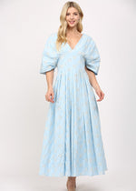 Load image into Gallery viewer, Baby blue eyelet lace v-neck midid dress.
