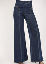 Load image into Gallery viewer, Dark denim high waisted wide leg jeans.
