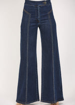 Load image into Gallery viewer, Dark denim high waisted wide leg jeans.
