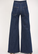 Load image into Gallery viewer, Dark denim high waisted wide leg jeans.
