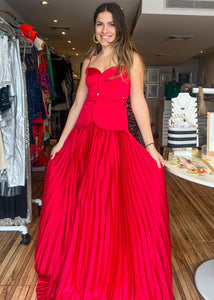 Red pleated maxi lace back dress. Gorgeous and elegant.