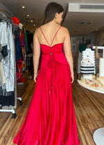 Load image into Gallery viewer, Red pleated maxi lace back dress. Gorgeous and elegant.
