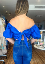 Load image into Gallery viewer, Puff sleeve off the shoulder back tie top.
