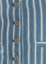 Load image into Gallery viewer, A striped indigo woven vest featuring sleeveless and front button closure. Matching striped woven pant featuring front closure and wide leg.
