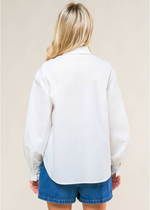 Load image into Gallery viewer, Off white solid woven shirt with button down and embellished pockets and long sleeve
