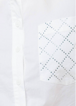 Load image into Gallery viewer, Off white solid woven shirt with button down and embellished pockets and long sleeve
