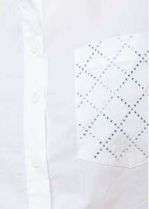 Off white solid woven shirt with button down and embellished pockets and long sleeve