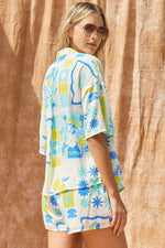 Load image into Gallery viewer, Printed shirt top and shorts set. Button up short sleeve top and elastic waist band
